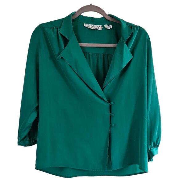 Vintage 1980’s Chaus Green Blouse Size 10 - Picture 1 of 8